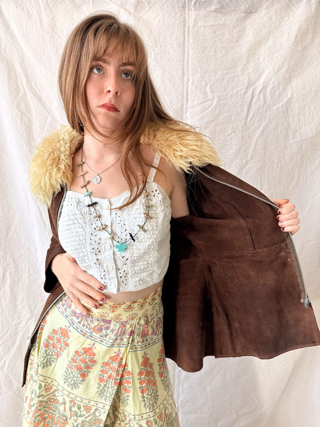 Vintage 1970s Brown Suede Penny Lane Jacket with Sheepskin Collar