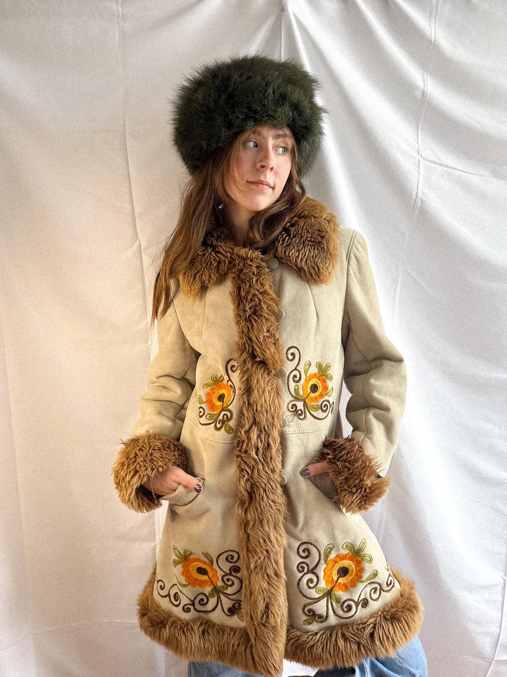 1970s Embroidered Shearling Princess Coat