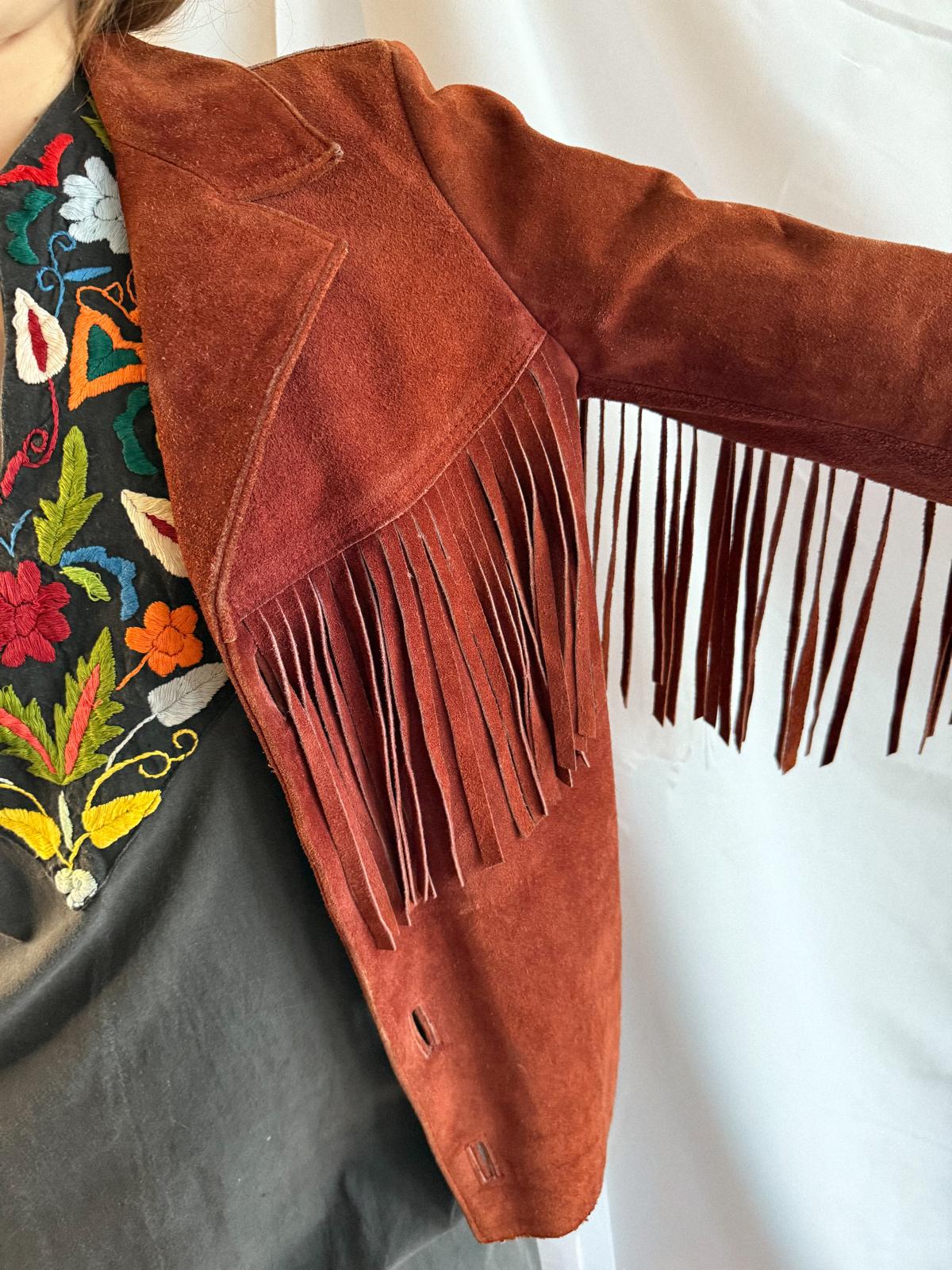 1960s Mexican Suede Fringe Jacket in Berry Rust Red