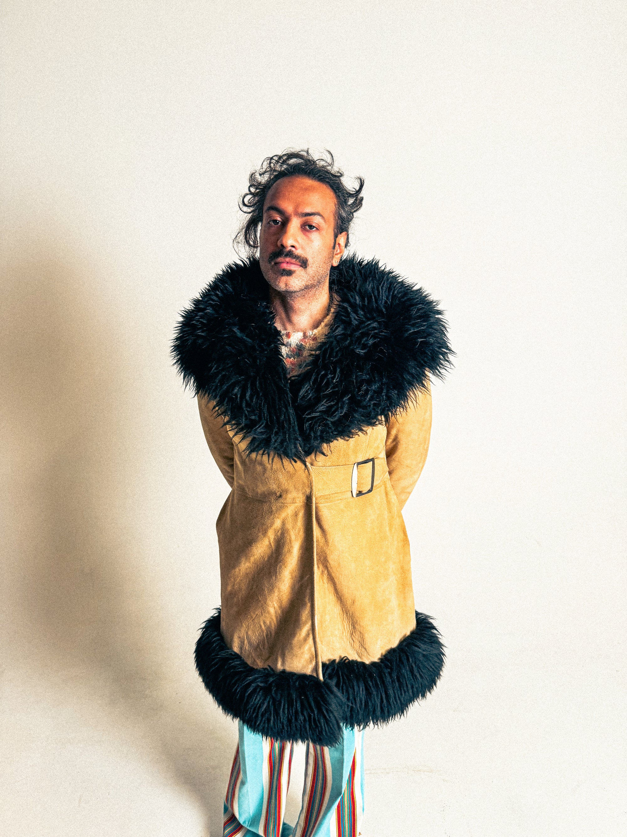 1970s Chamois-Suede and Sheepskin Penny Lane Coat with Buckle-Closure