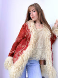 Rare 1960s Afghan Suede Lamb Shearling Penny Lane Coat – Tomato Red with Cream Trimmings