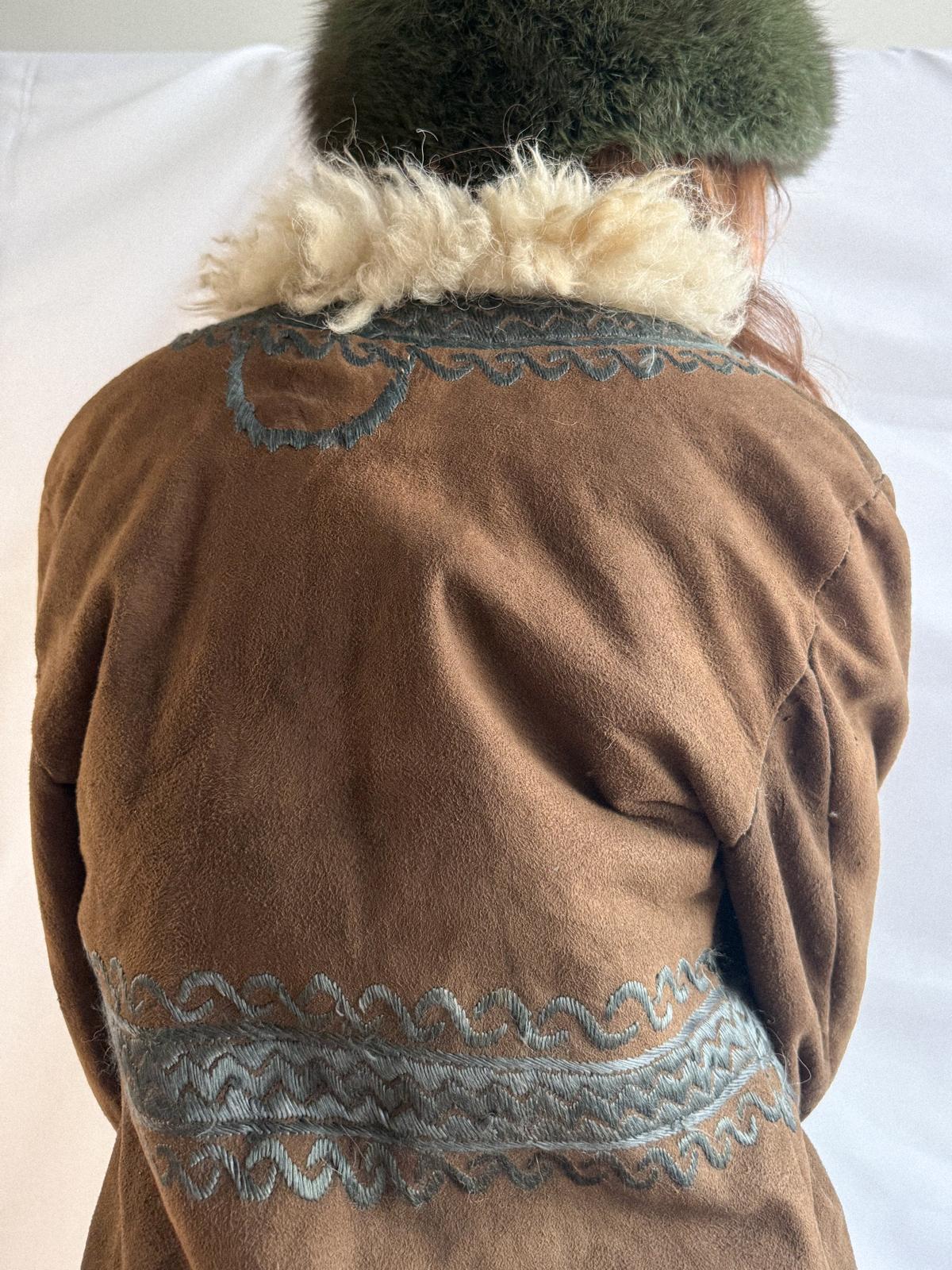 Authentic 1960s Afghan Sheepskin Hippie Coat with Hand Embroidery