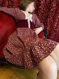 1970s Gunne Sax Prairie Dress in Burgundy Floral Cotton with Velvet Bodice