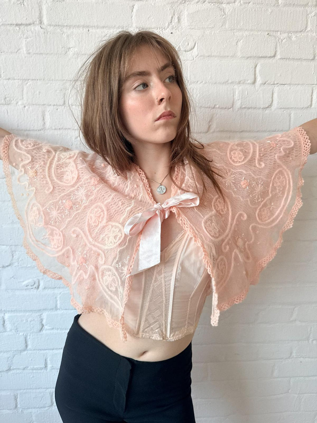 Edwardian to Early 1920s Angora & Tulle Bed Jacket / Capelet