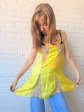 1920s Lemon Yellow Rayon Satin & Lace French Lingerie Slip