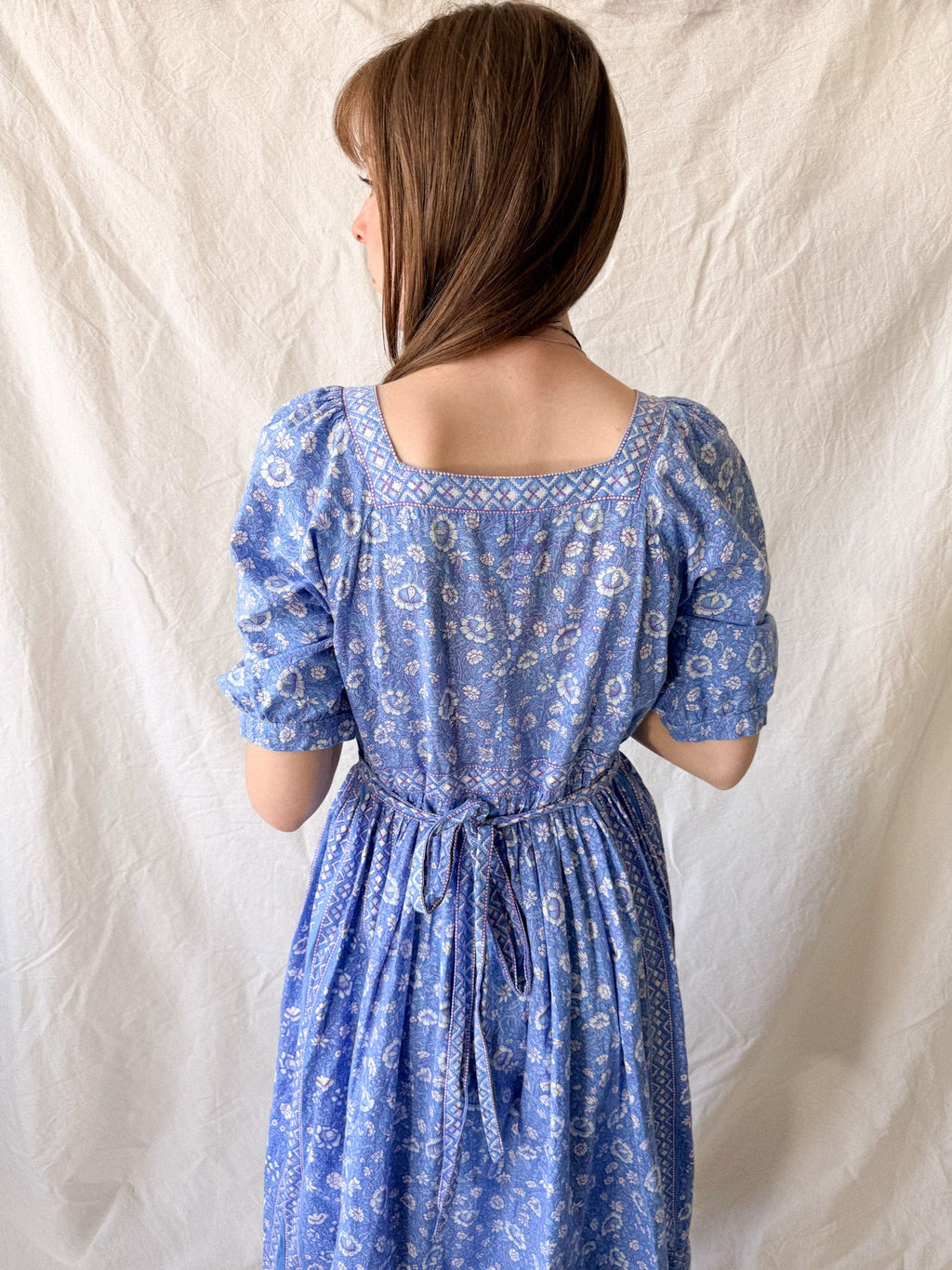 1970s Ritu Kumar for Rosafi Indian Blockprint Cotton Prairie Summer Dress