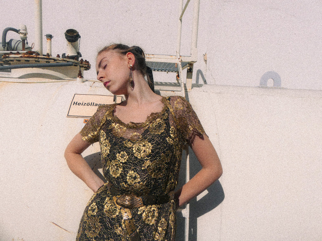 1930s Gold Lamé Lace Overdress