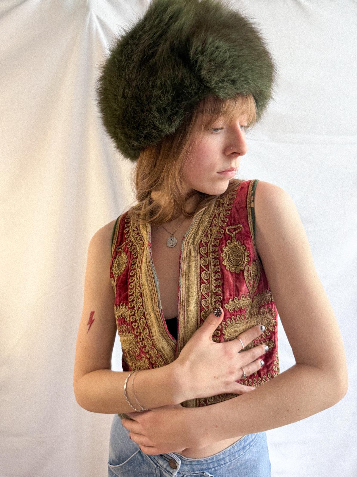 Antique / Early 20th Century Ottoman-Influenced Textile Vest, Gold Embroidered Velvet Waistcoat