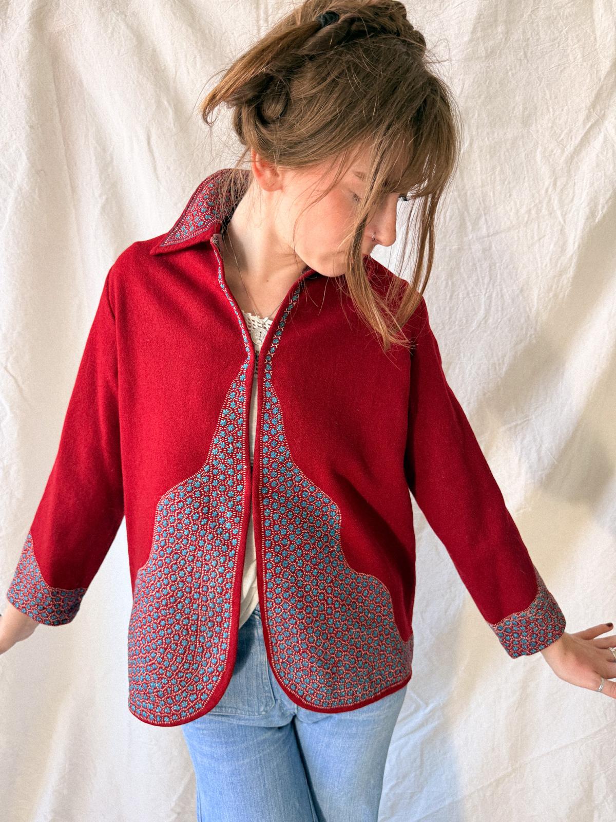 1920s–1930s Indian Cashmere Wool Jacket with Embroidered Trim