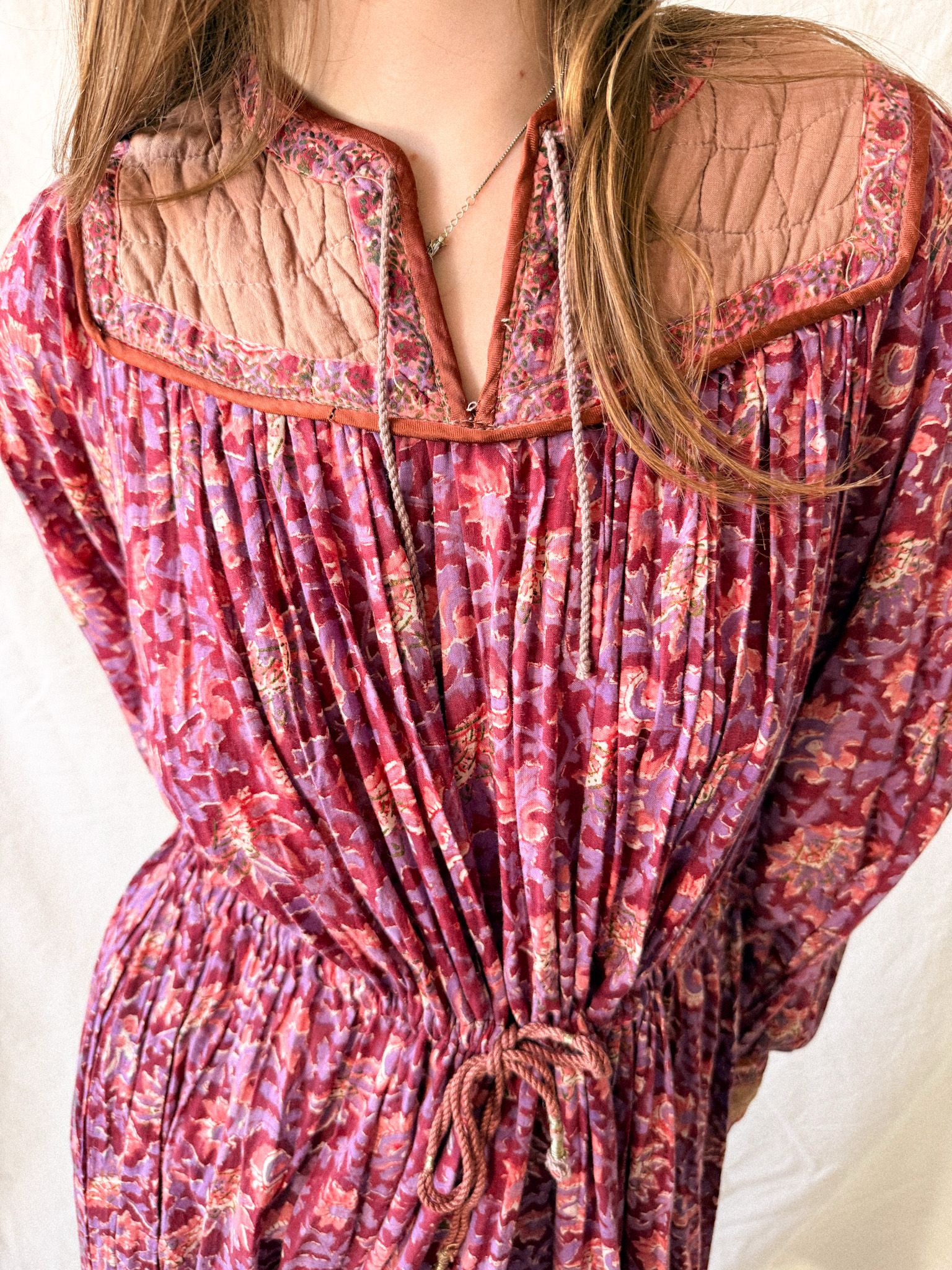 1970s Indian Block Print Cotton Gauze Dress