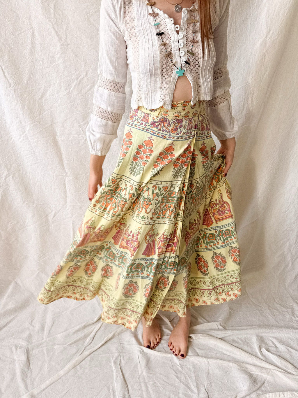Vintage 1970s Indian Block Print Wrap Skirt