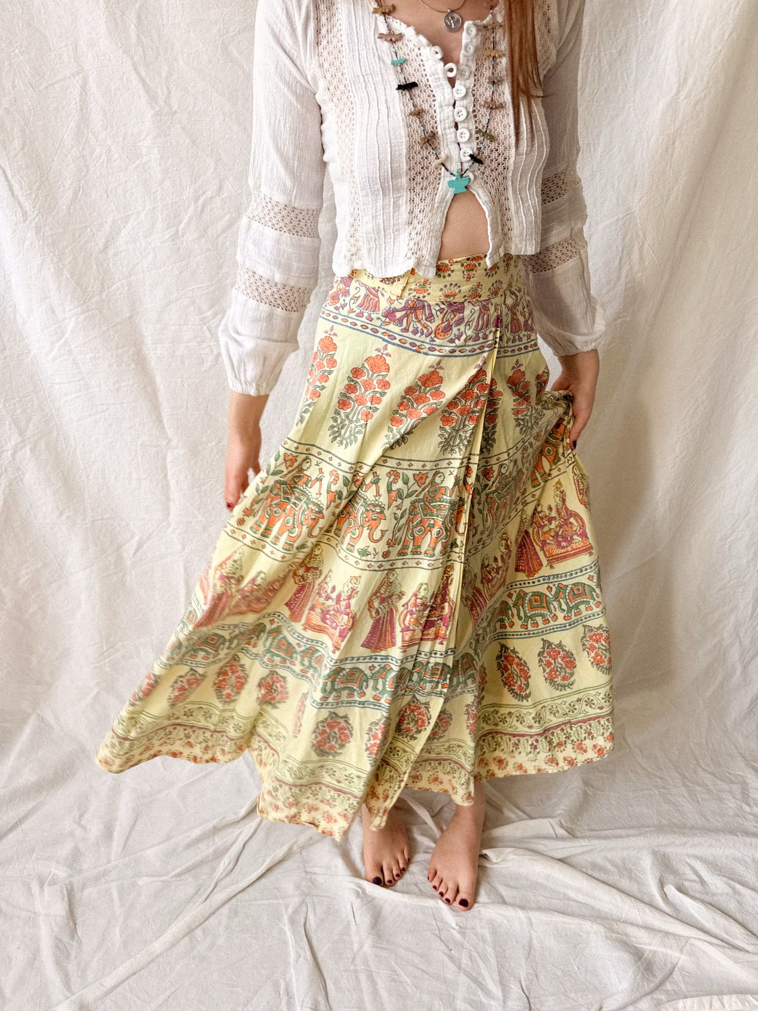 Vintage 1970s Indian Block Print Wrap Skirt