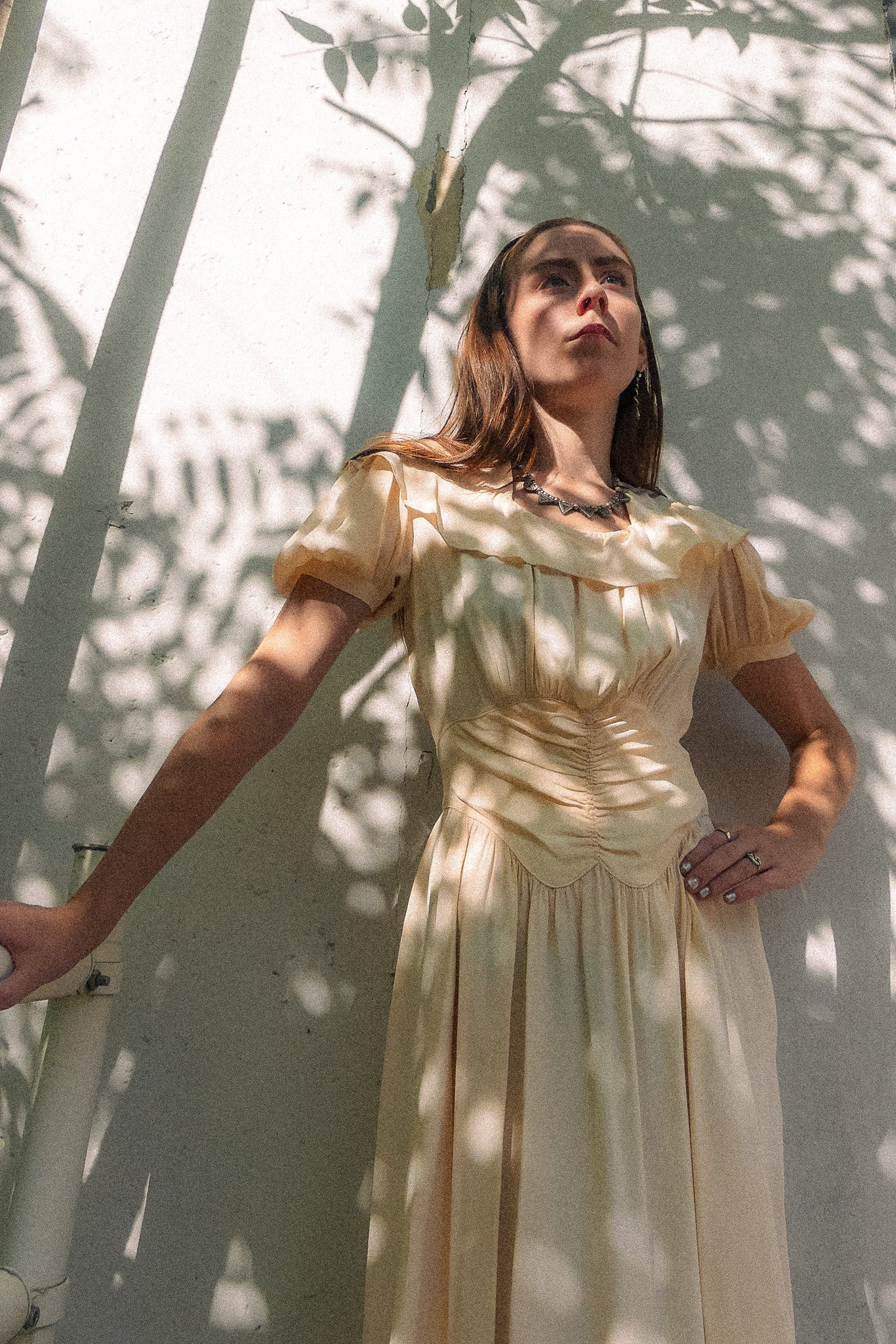 1930s Rayon Crepe Light Apricot Ruffled Dress