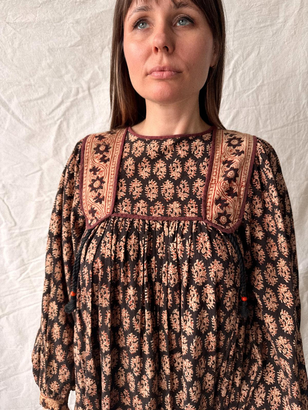 1970s Phool Hand Block Printed Cotton Midi Dress