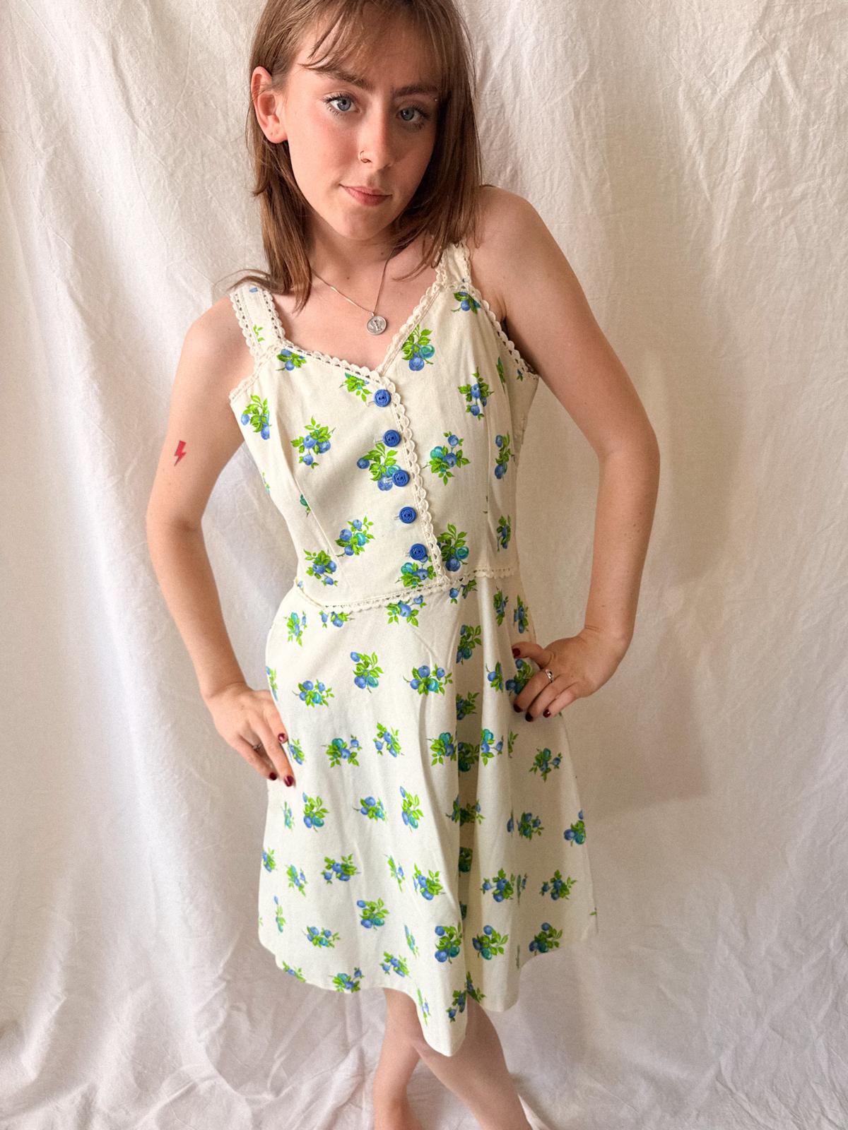1970s Blueberry Print Cotton Sundress