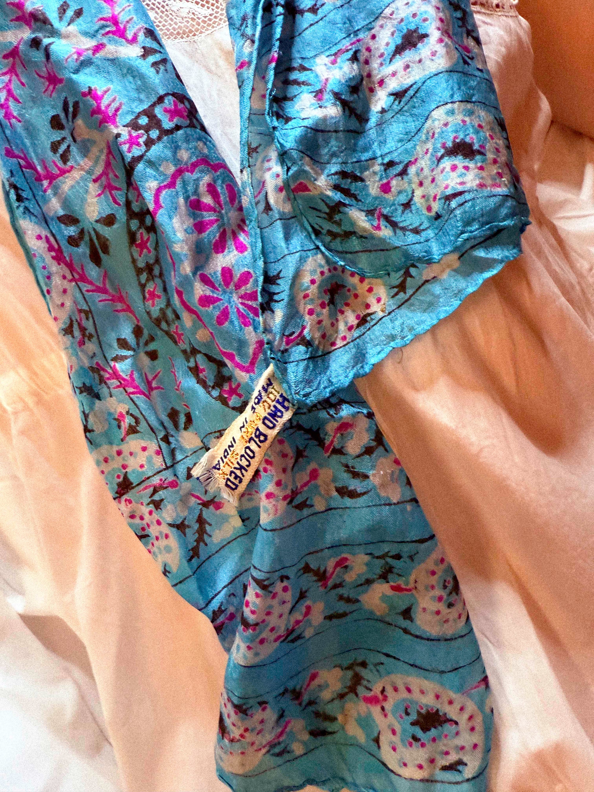 1970s Indian Blockprint Silk Scarf