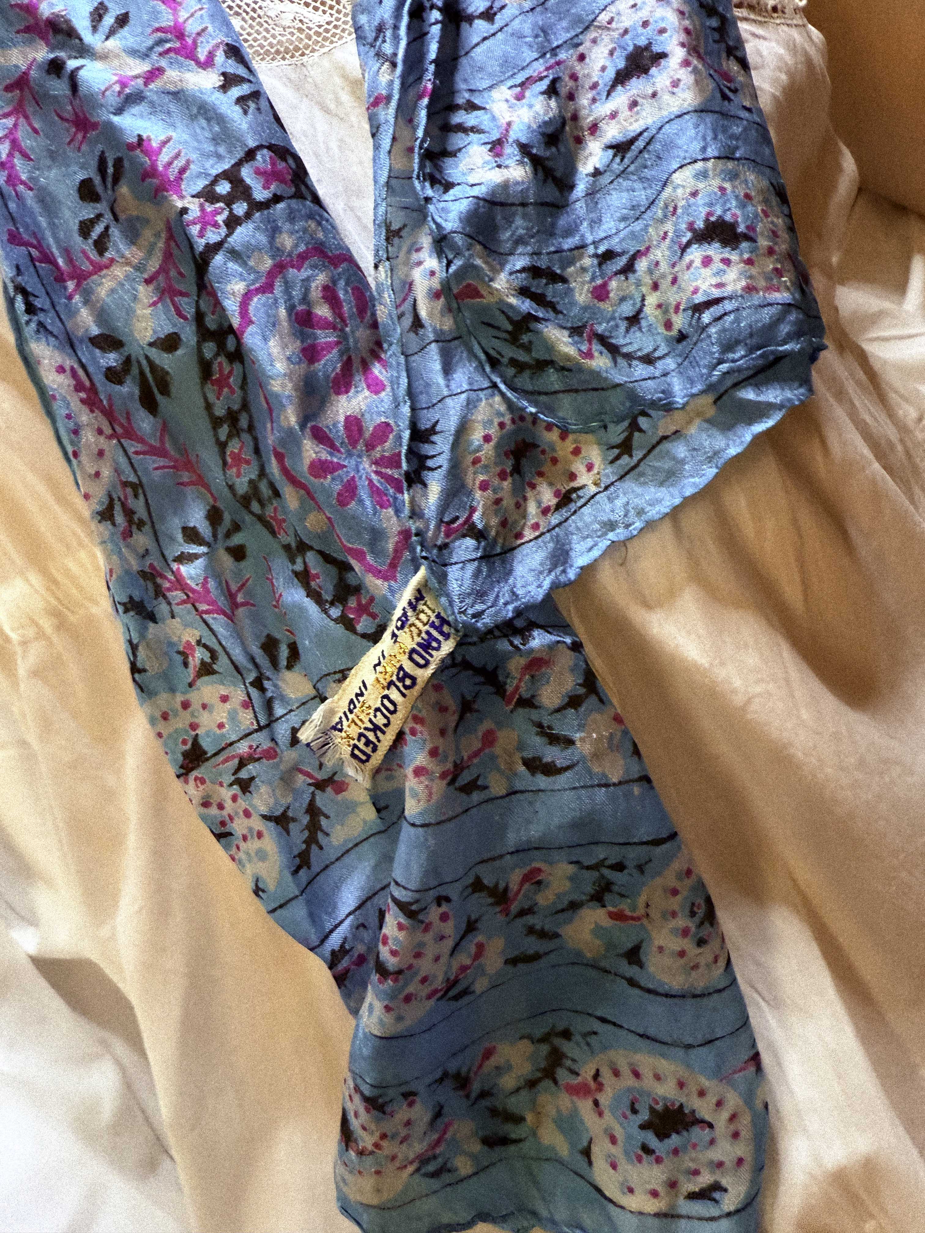 1970s Indian Blockprint Silk Scarf