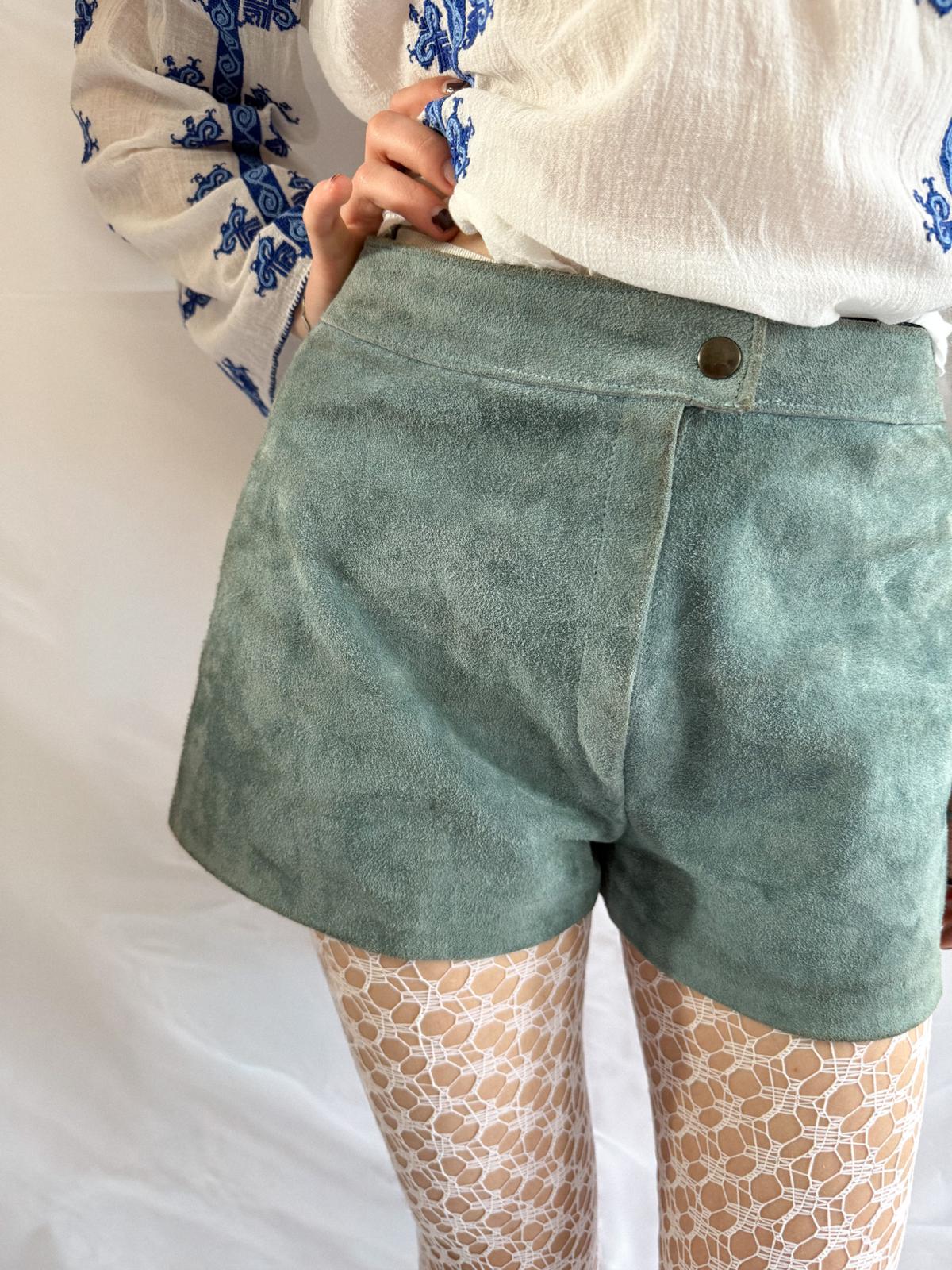1970s Baby Blue Suede Hotpants