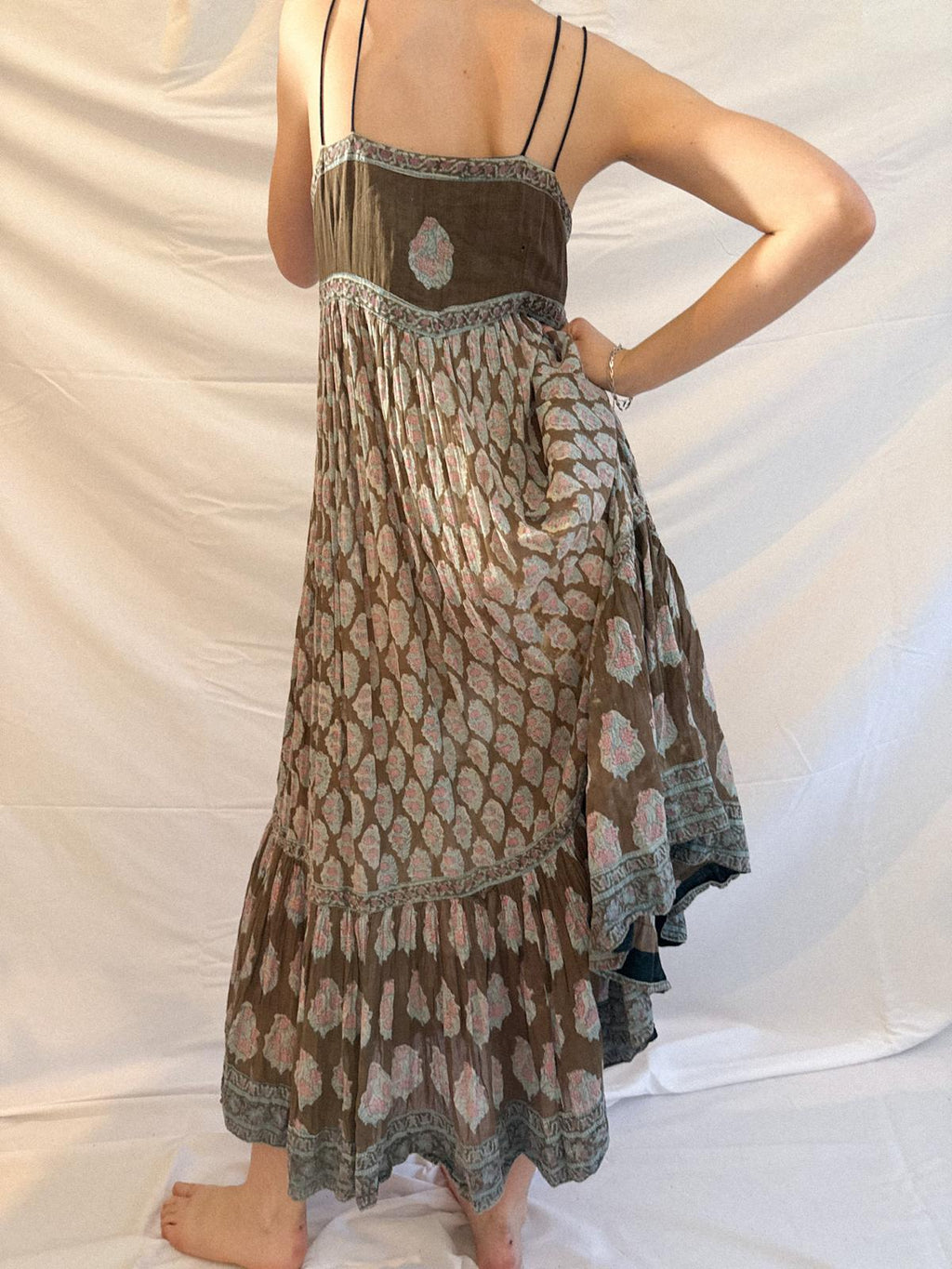 1970er Indianisches Baumwoll-Gaze-Trägerkleid