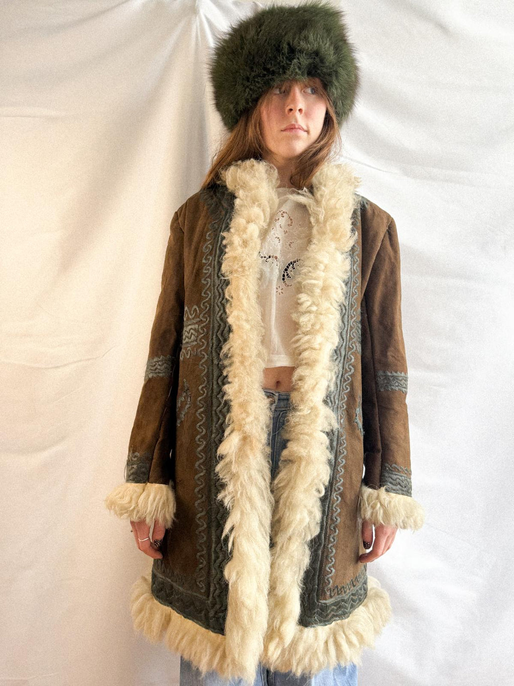 Authentic 1960s Afghan Sheepskin Hippie Coat with Hand Embroidery