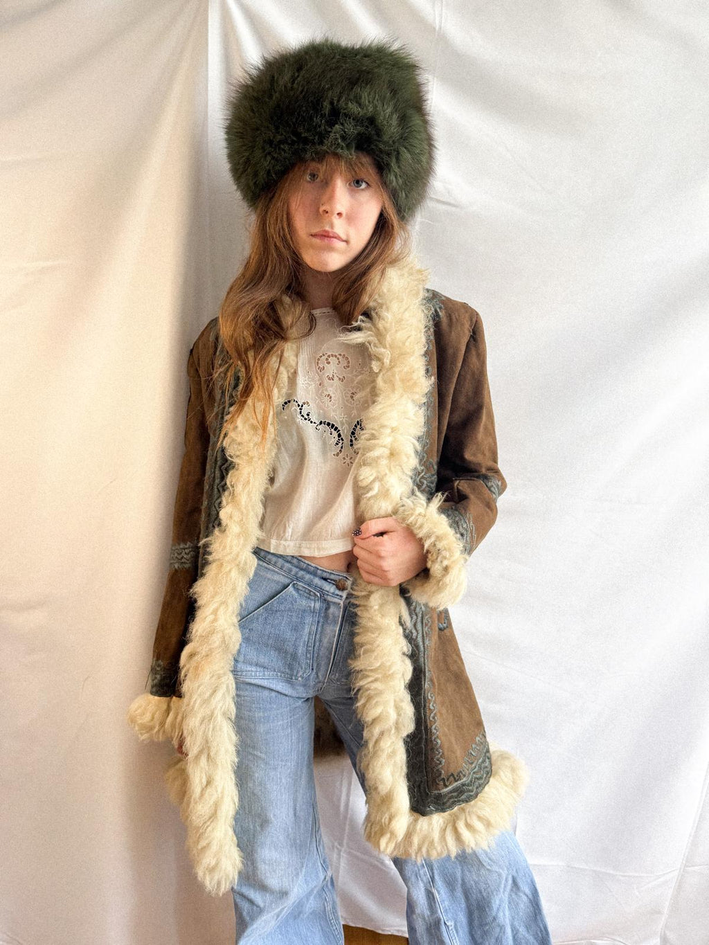 Authentic 1960s Afghan Sheepskin Hippie Coat with Hand Embroidery