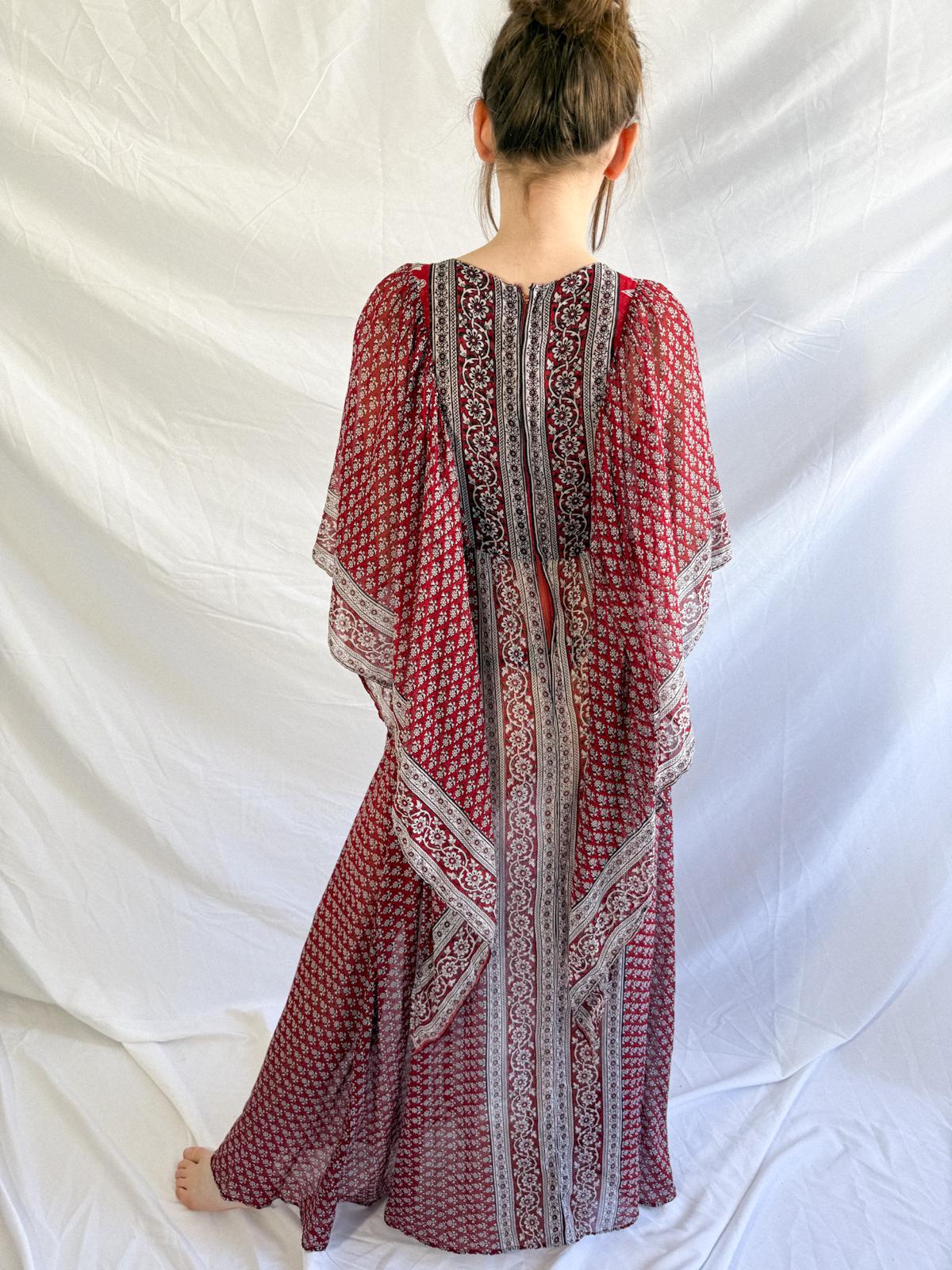 1970er Jahre Baumwollgaze Kaftan Maxikleid mit Engelsflügelärmeln – Unetikettiert Ayesha Davar