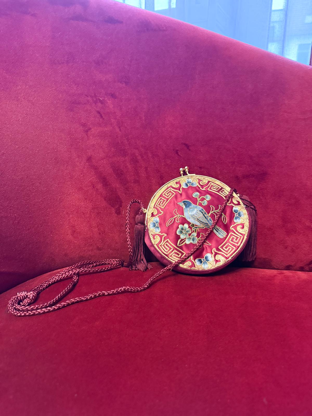 Vintage 1970s Silk Bag with Embroidery