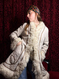 Rare 1970s Mongolian Sheepskin Coat in Soft Cream Suede
