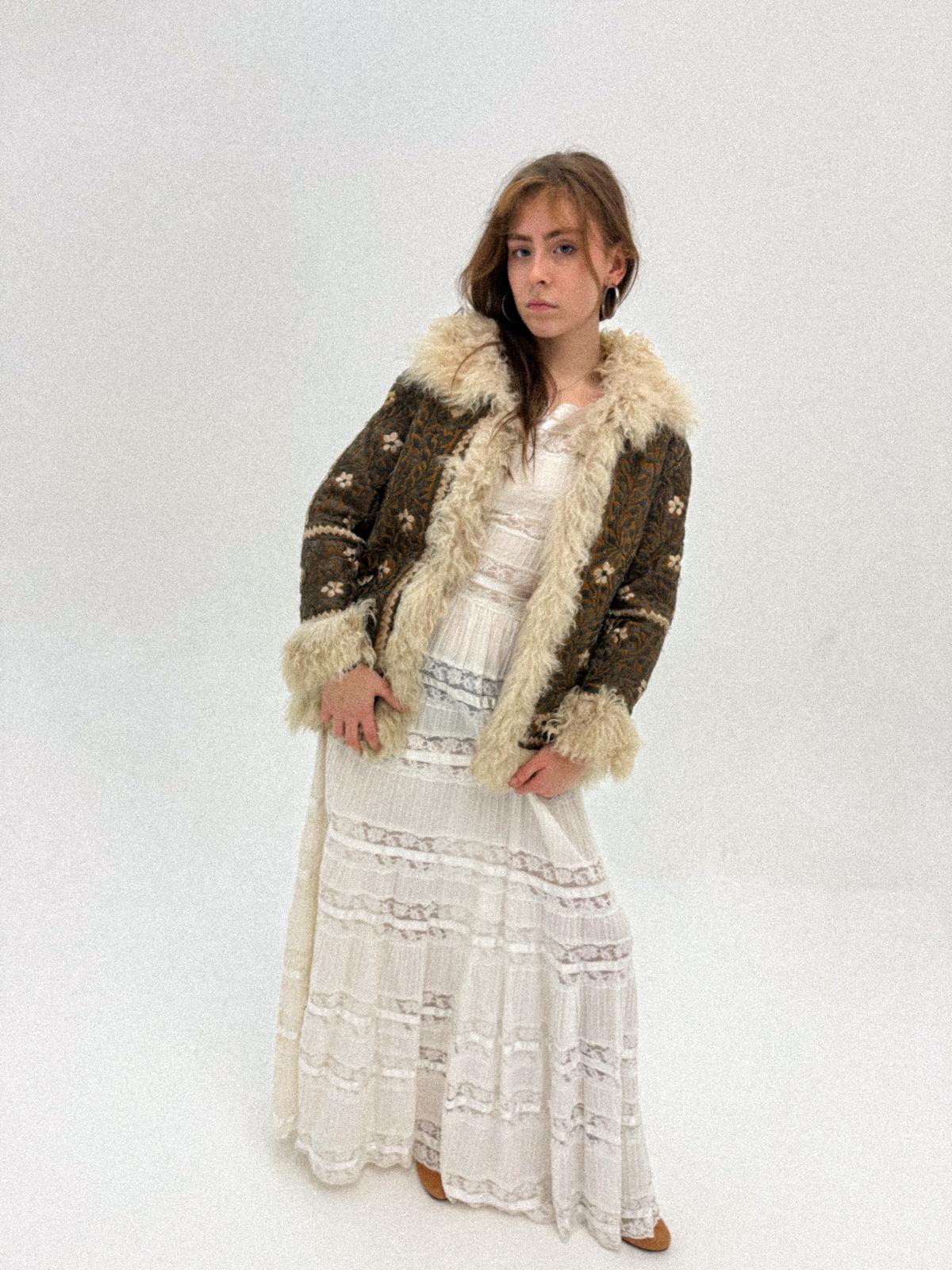 1970s Embroidered Leather &amp; Lambswool Jacket – Afghan Folkloric Crossover