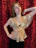 1930s Embroidered Chiffon Wrap Blouse with Capelet
