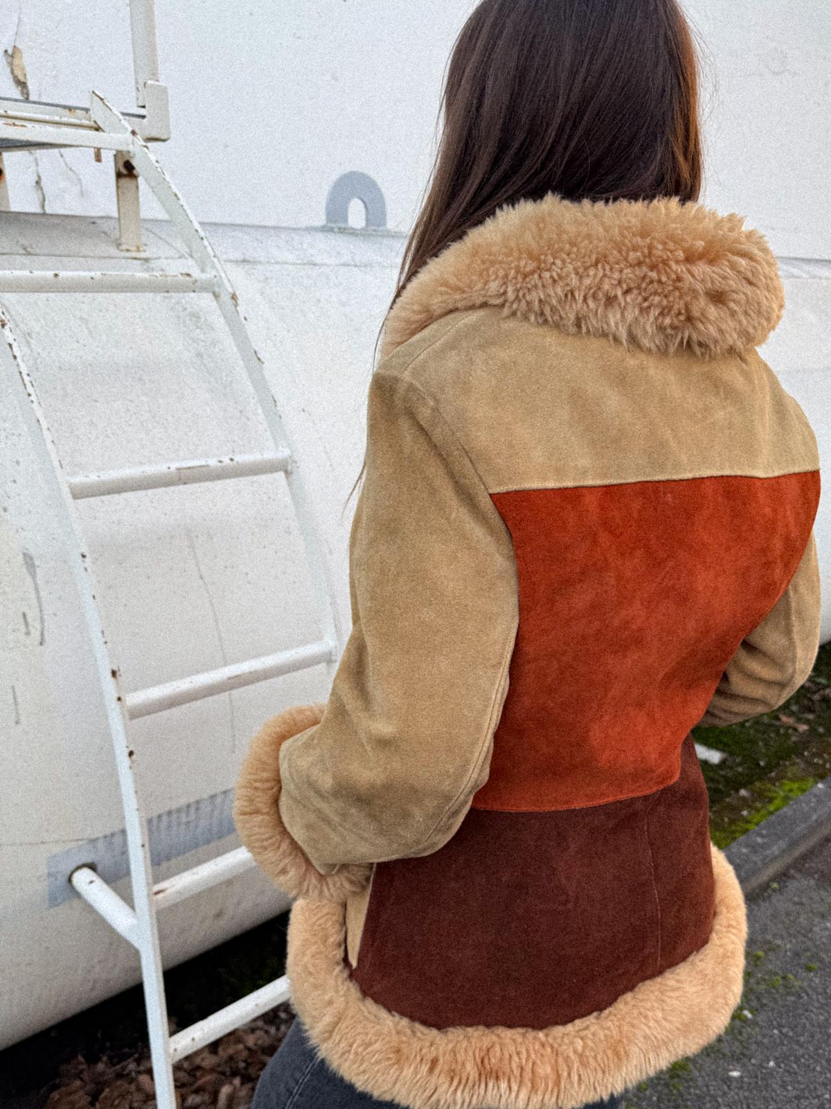Rare 1970s Penny Lane Sheepskin Coat – Three-Colour Suede with Plush Shearling Trim
