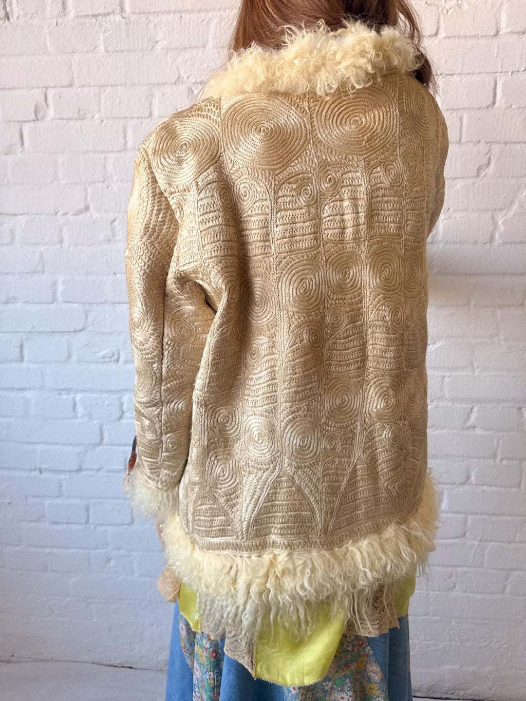 Rare 1960s–70s Fully Embroidered Afghan Style Shearling Jacket – Pearl Cream