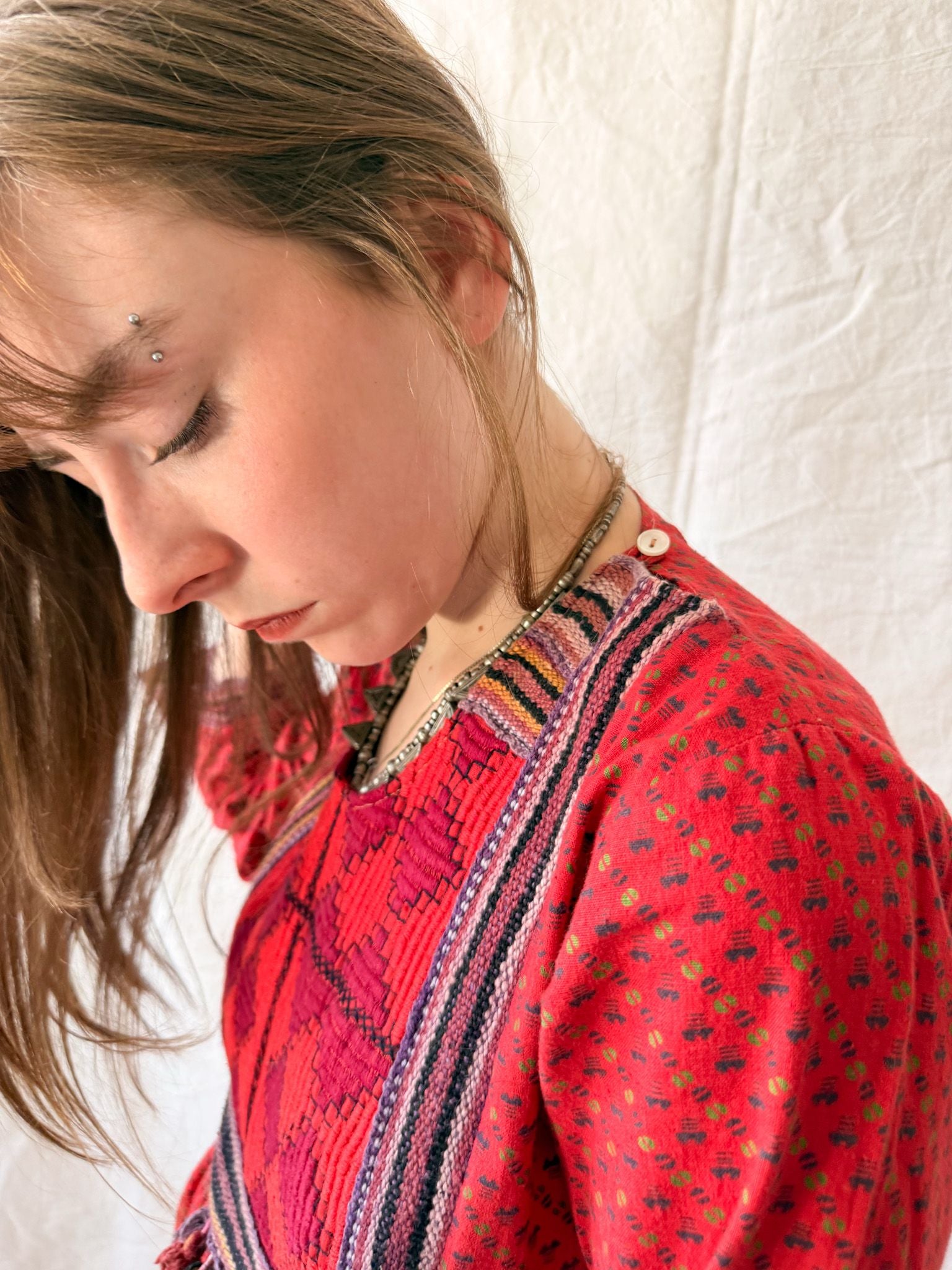 1970s Afghan Embroidered Cotton Folk Dress
