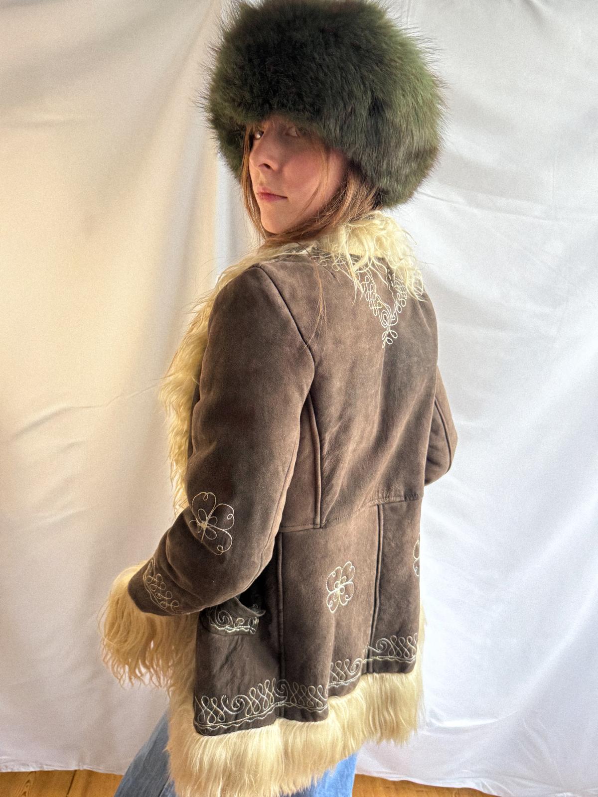 1970s Afghan Shearling Jacket with Long Yak Trim – Dark Chocolate Brown