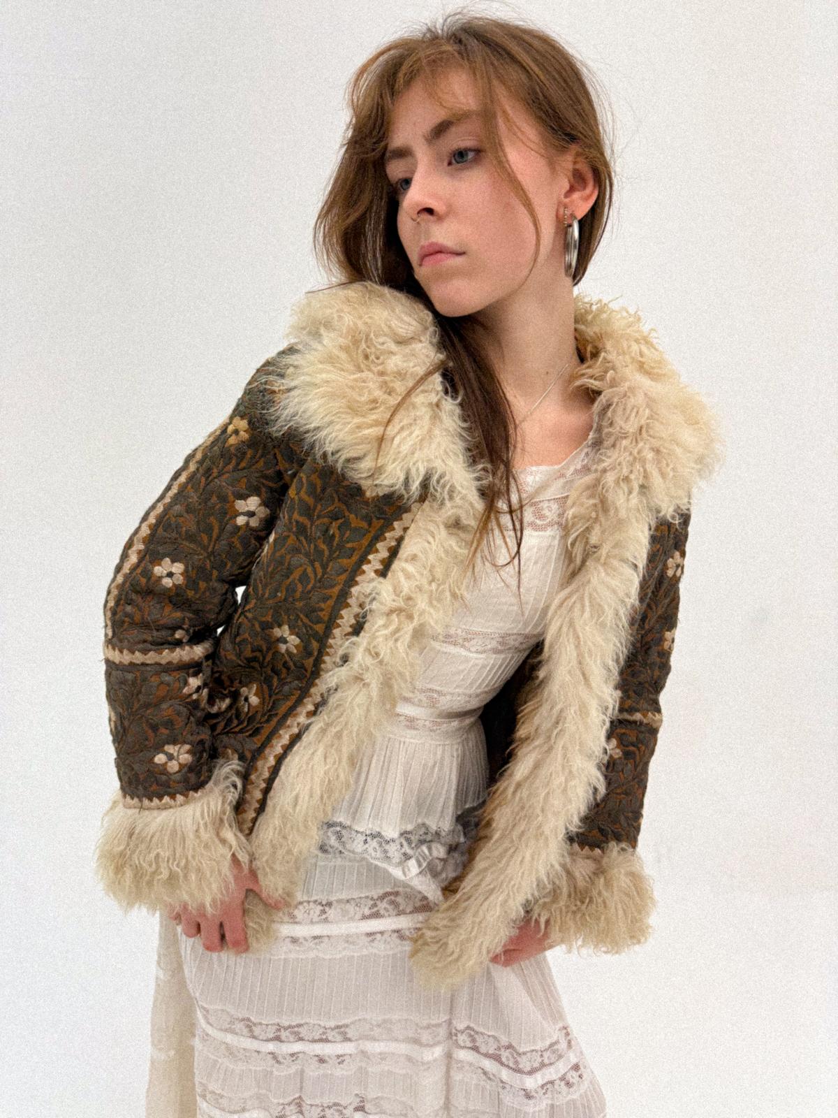 1970s Embroidered Leather &amp; Lambswool Jacket – Afghan Folkloric Crossover