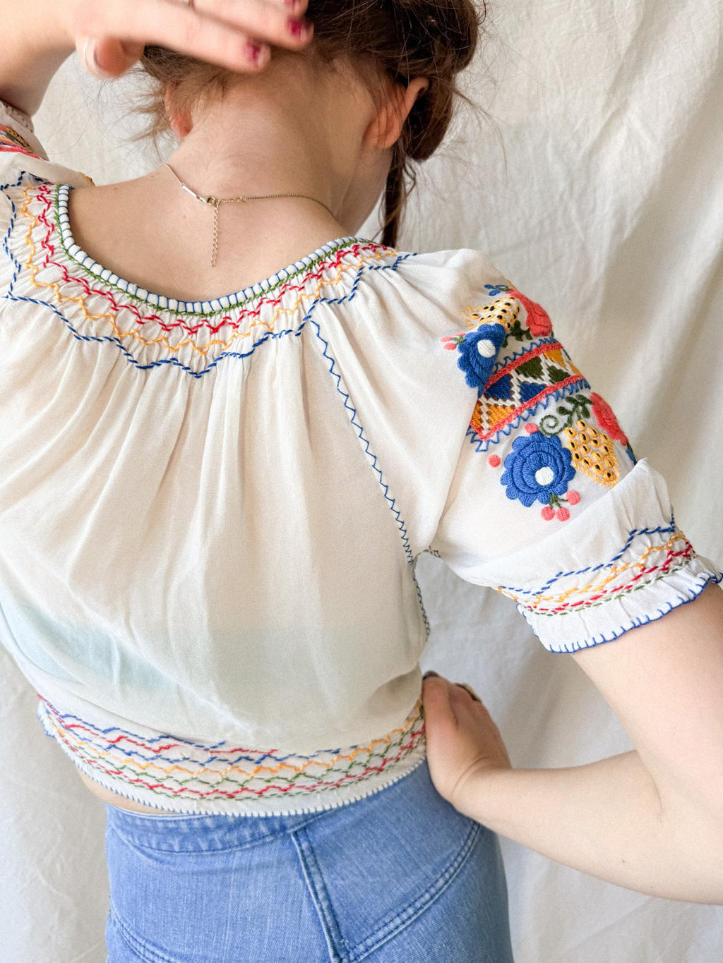 1930s–1940s Hand Embroidered Sheer Folk Blouse