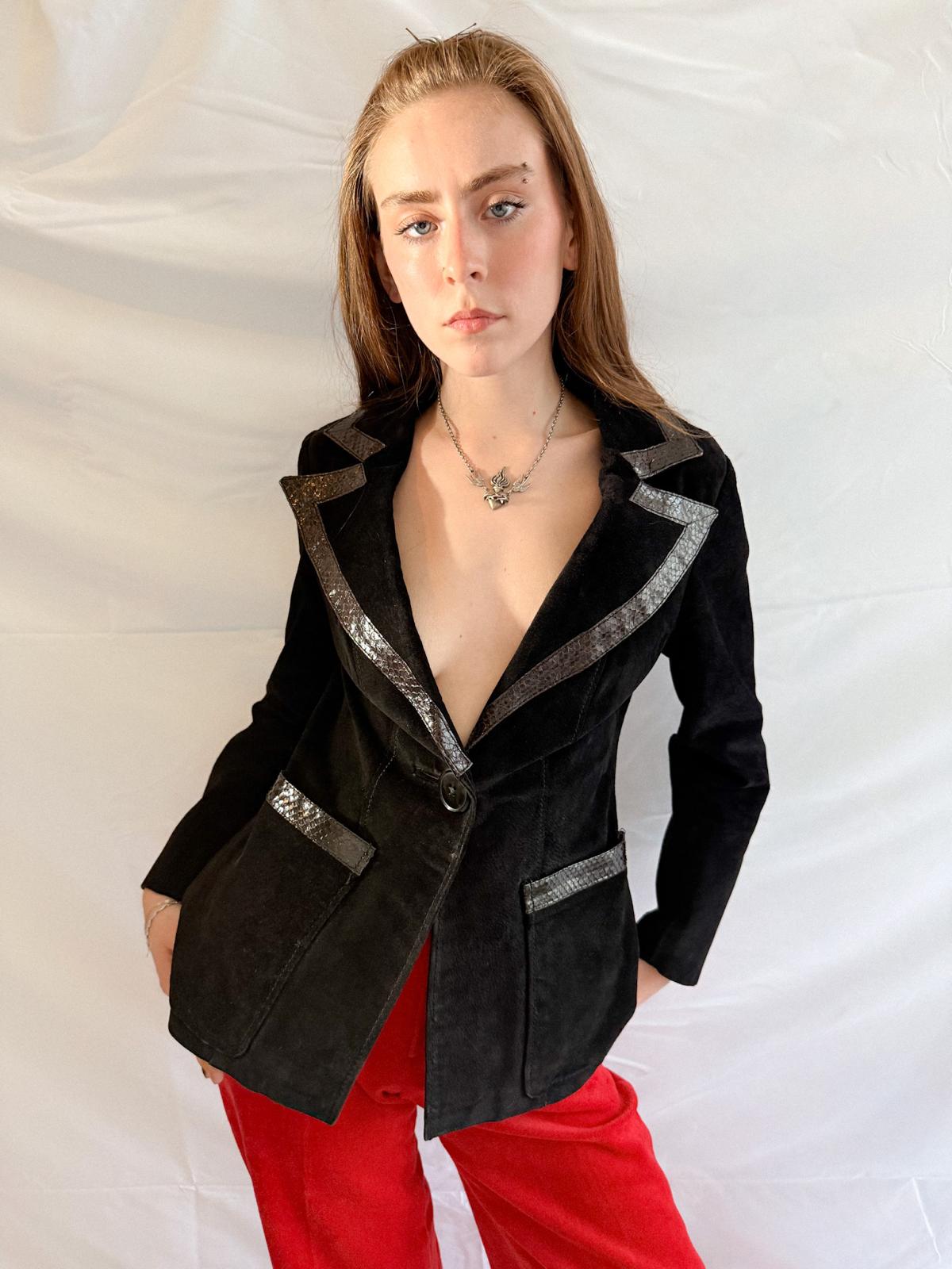 1970s Suede Blazer Jacket with Snakeskin Trimmings