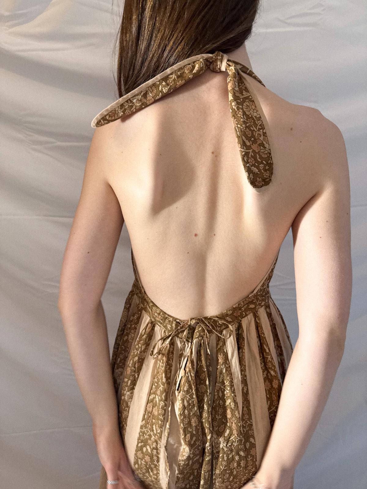 1970s Blockprint Halterneck Dress