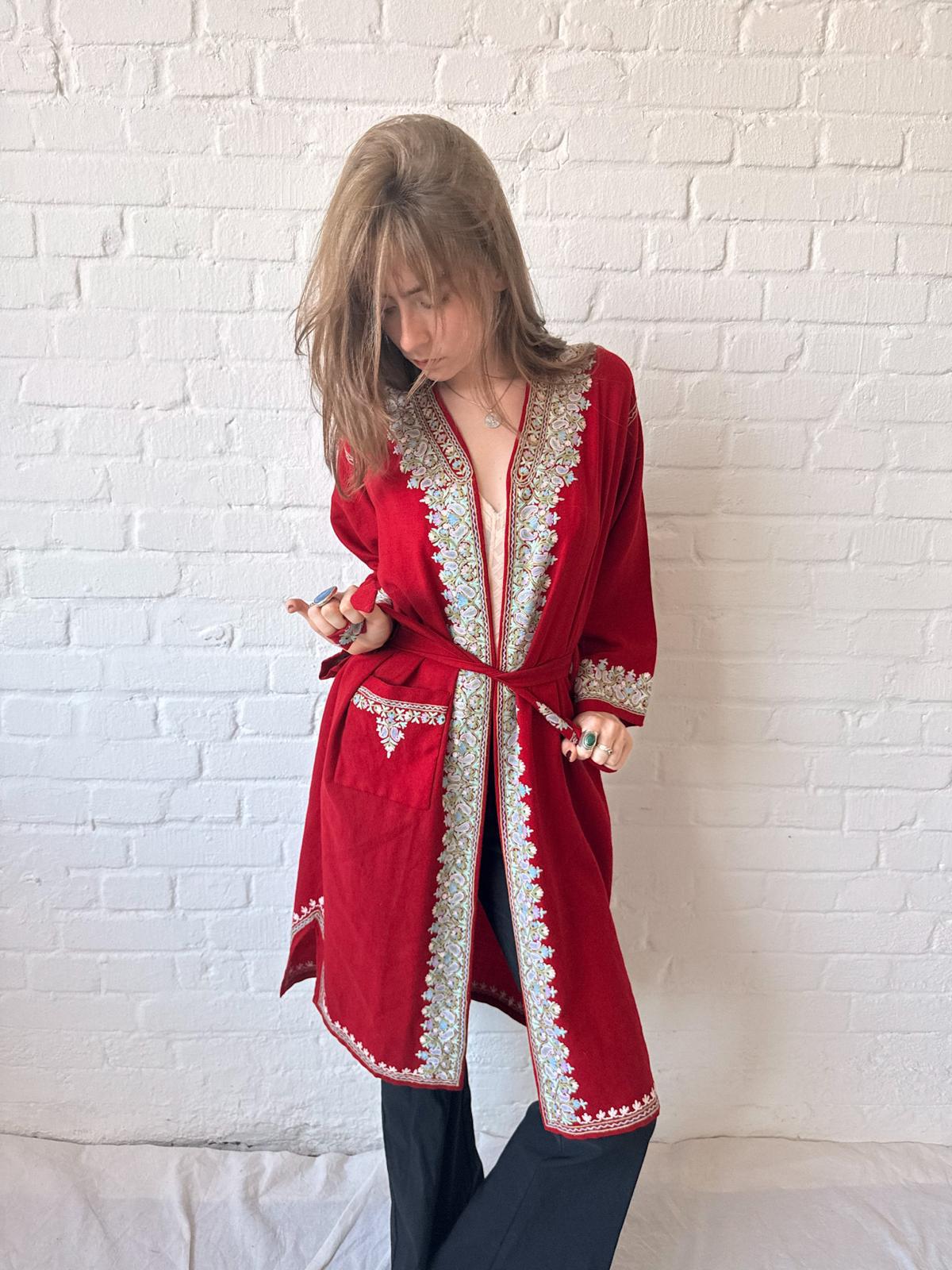 1920s Woolen Embroidered Kashmiri Duster Coat