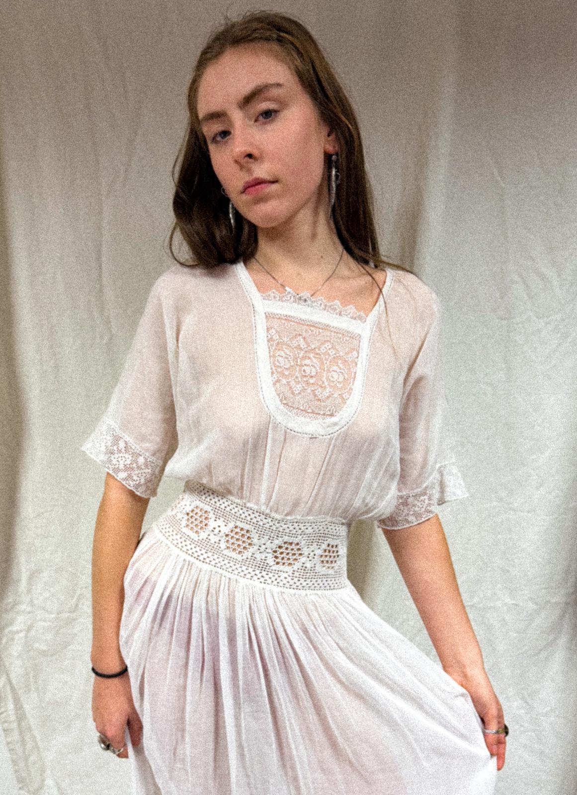 Edwardian Cotton Gauze and Lace Dress