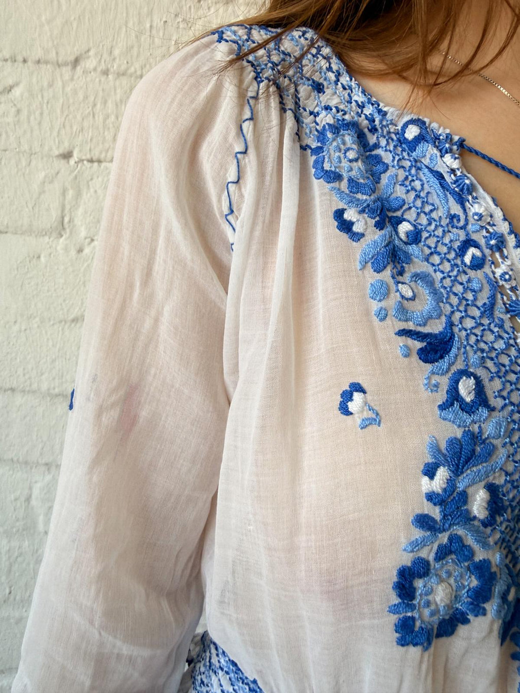 1930s–40s Eastern European Hand-Embroidered Cotton Batiste Blouse