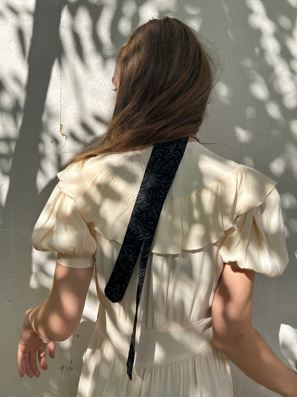 1930s Rayon Crepe Light Apricot Ruffled Dress