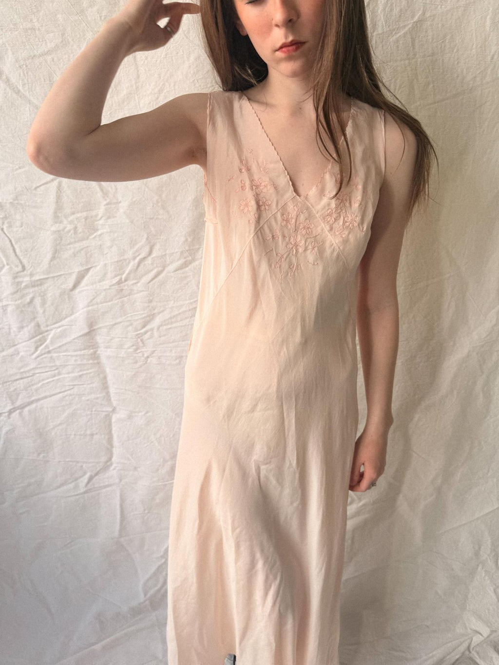 1930s Baby Pink Bias-Cut Silk Slip Dress