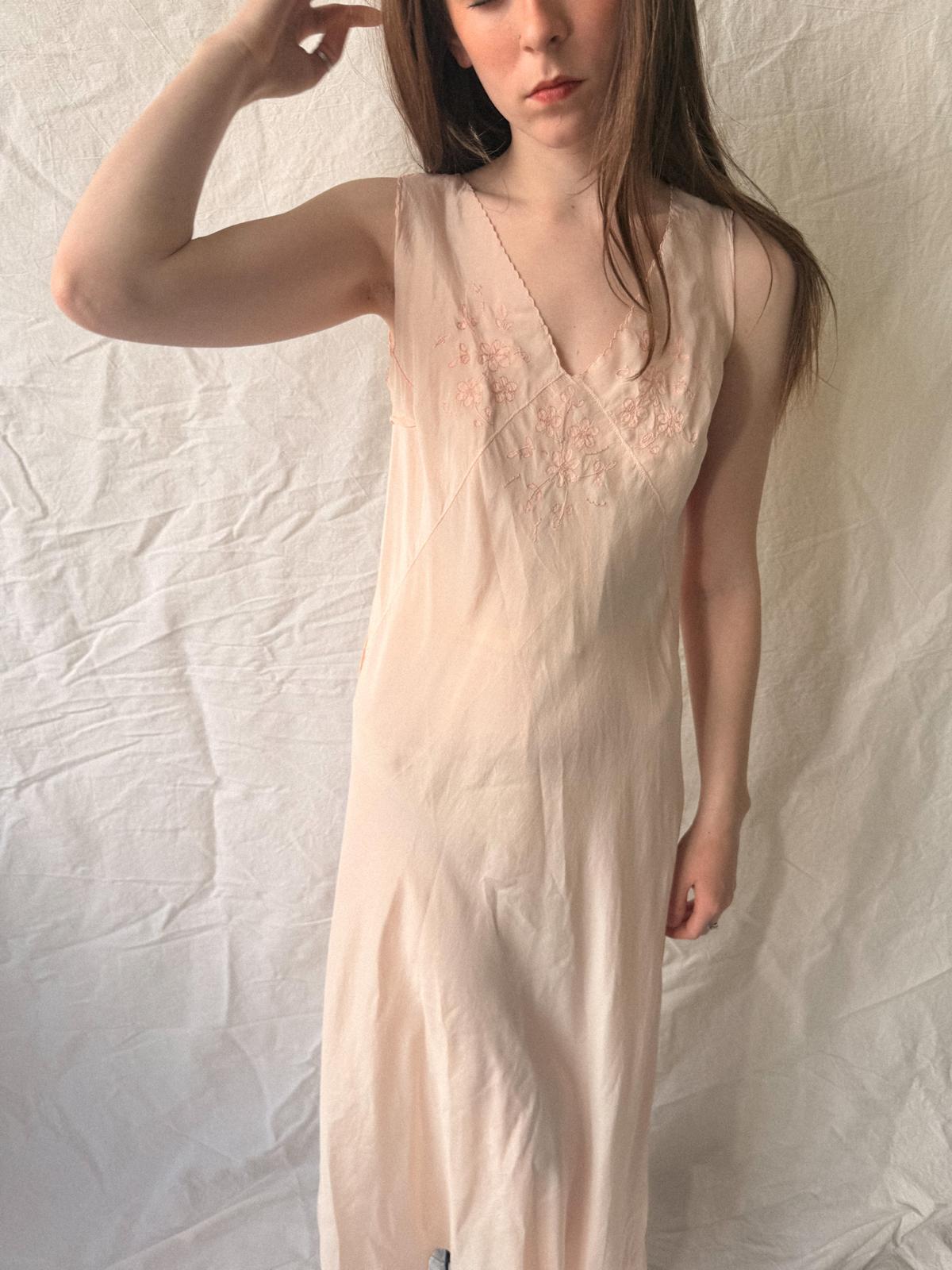 1930s Baby Pink Bias-Cut Silk Slip Dress