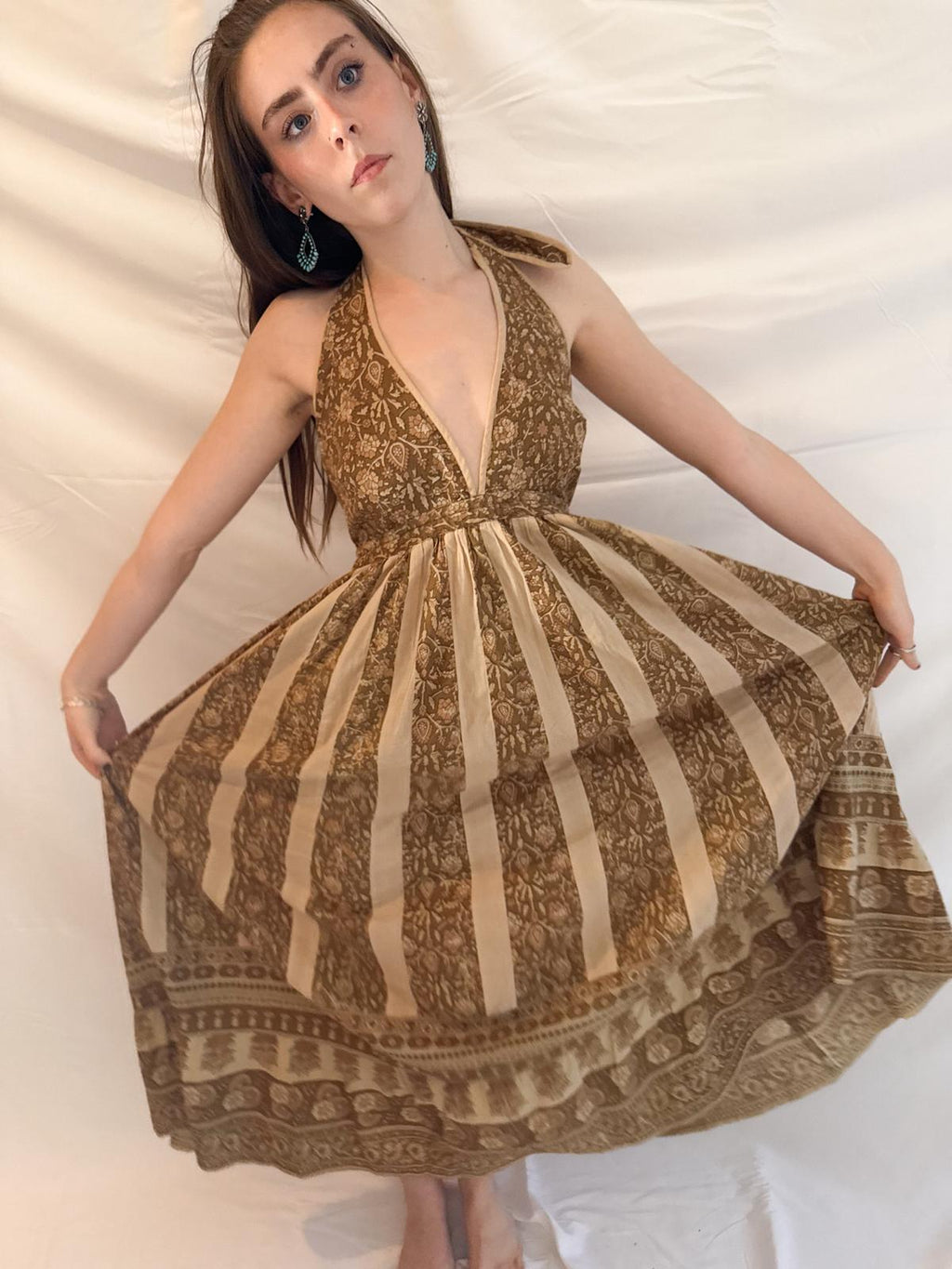 1970s Blockprint Halterneck Dress