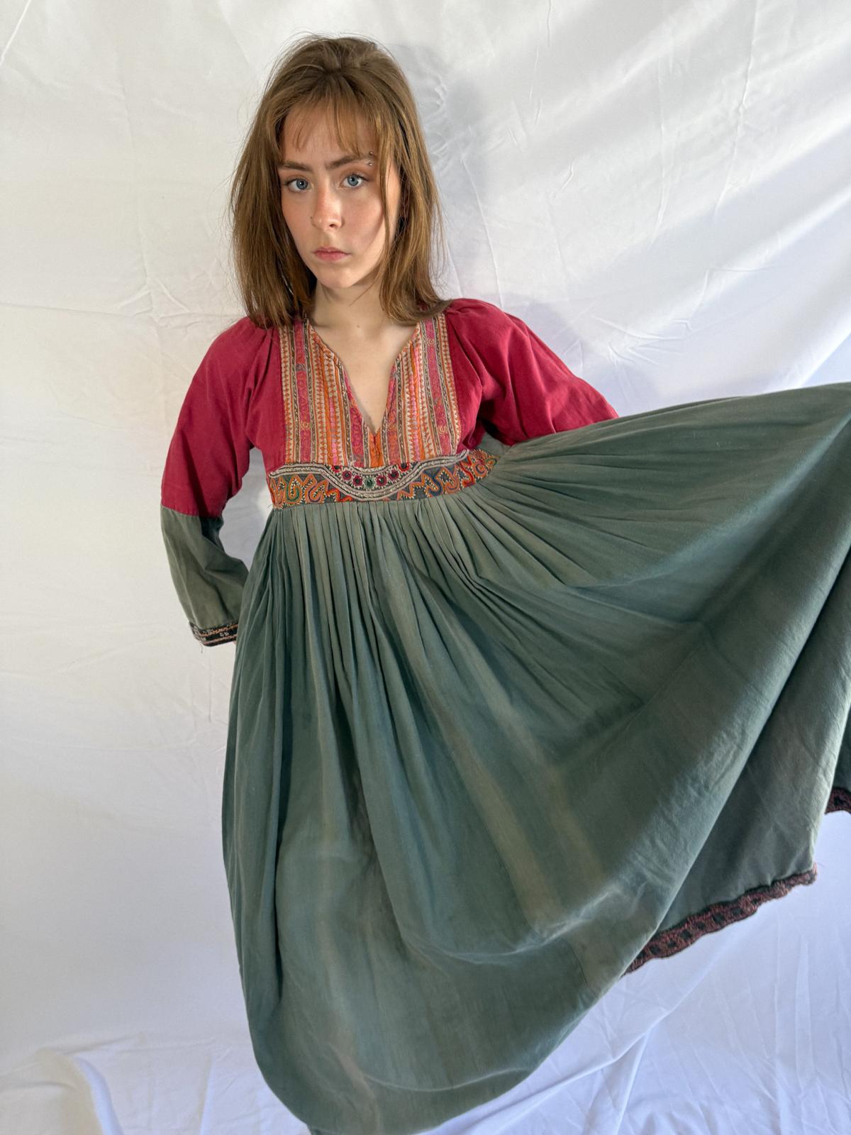1960s Cotton Afghan Dress with Mirror Details