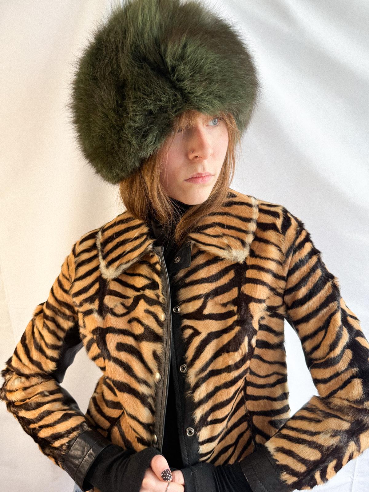 1970s Tiger Print Calf Hair & Leather Cropped Jacket