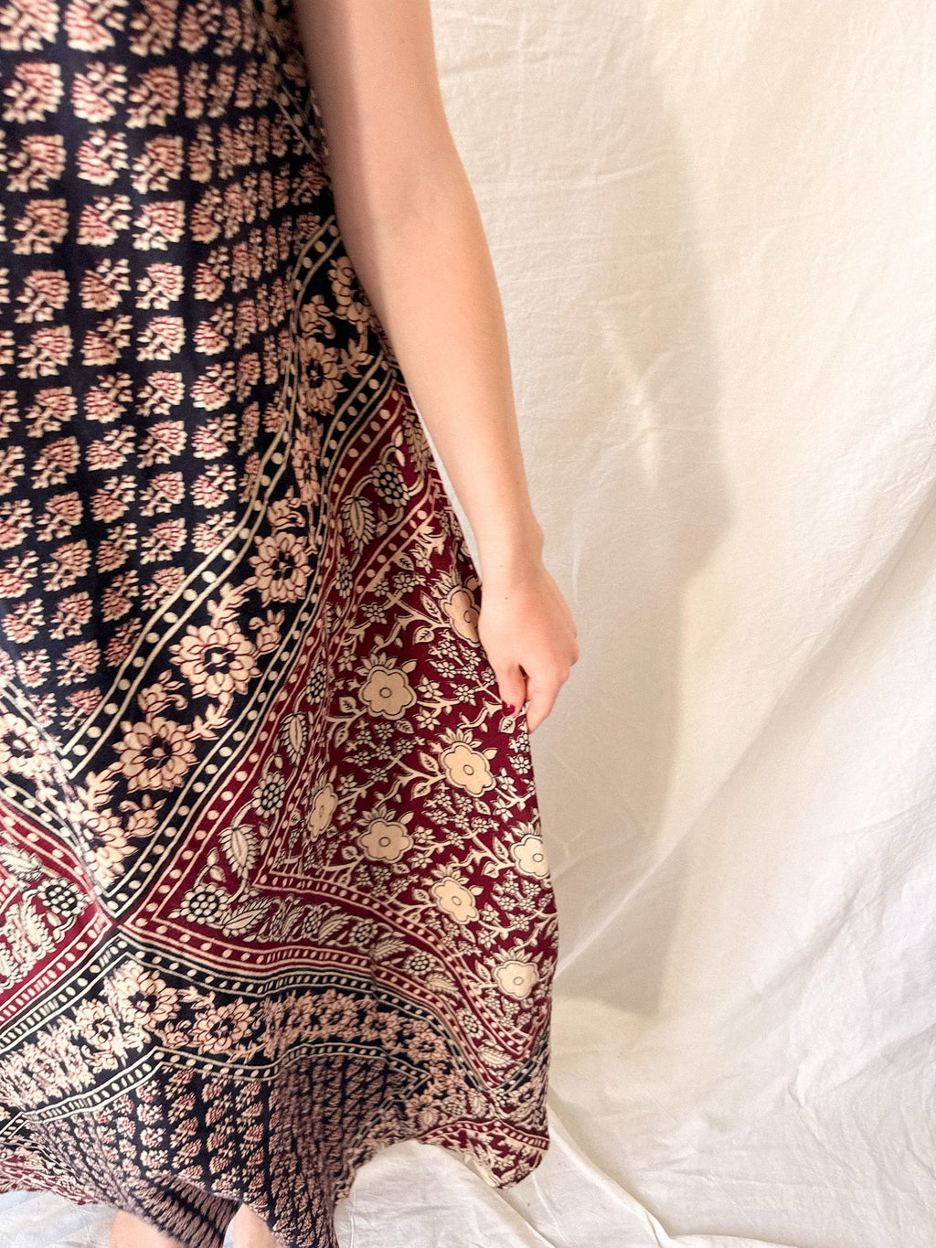 1970s Indian Block Print Cotton Caftan Dress