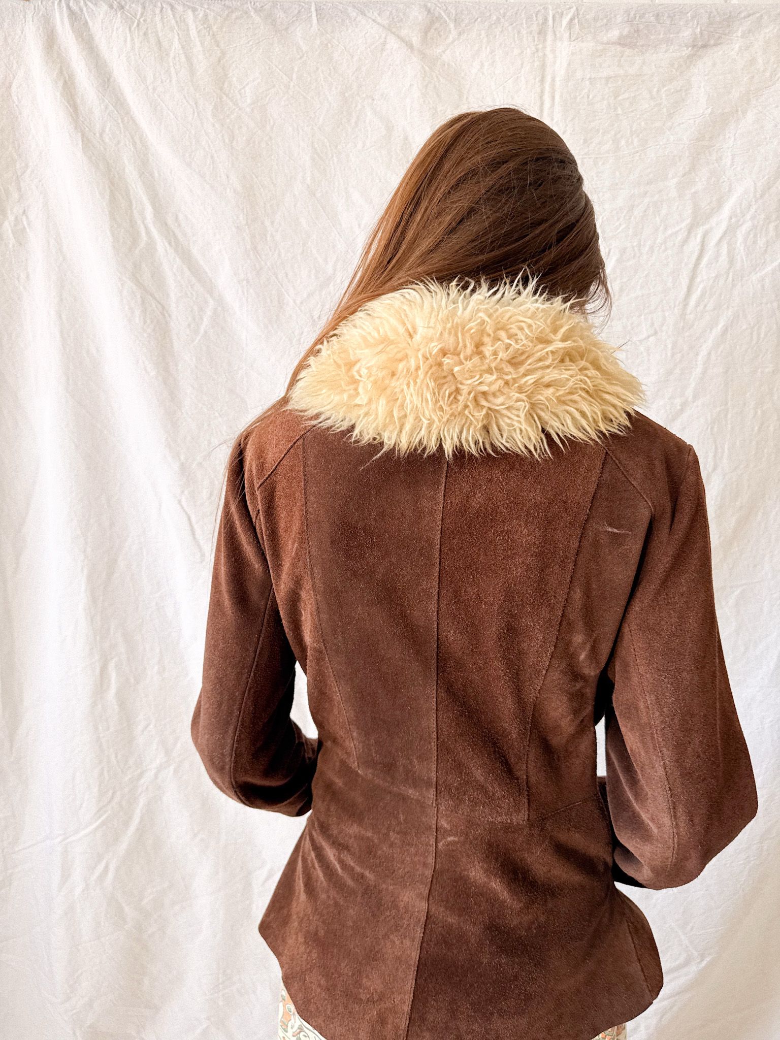Vintage 1970s Brown Suede Penny Lane Jacket with Sheepskin Collar