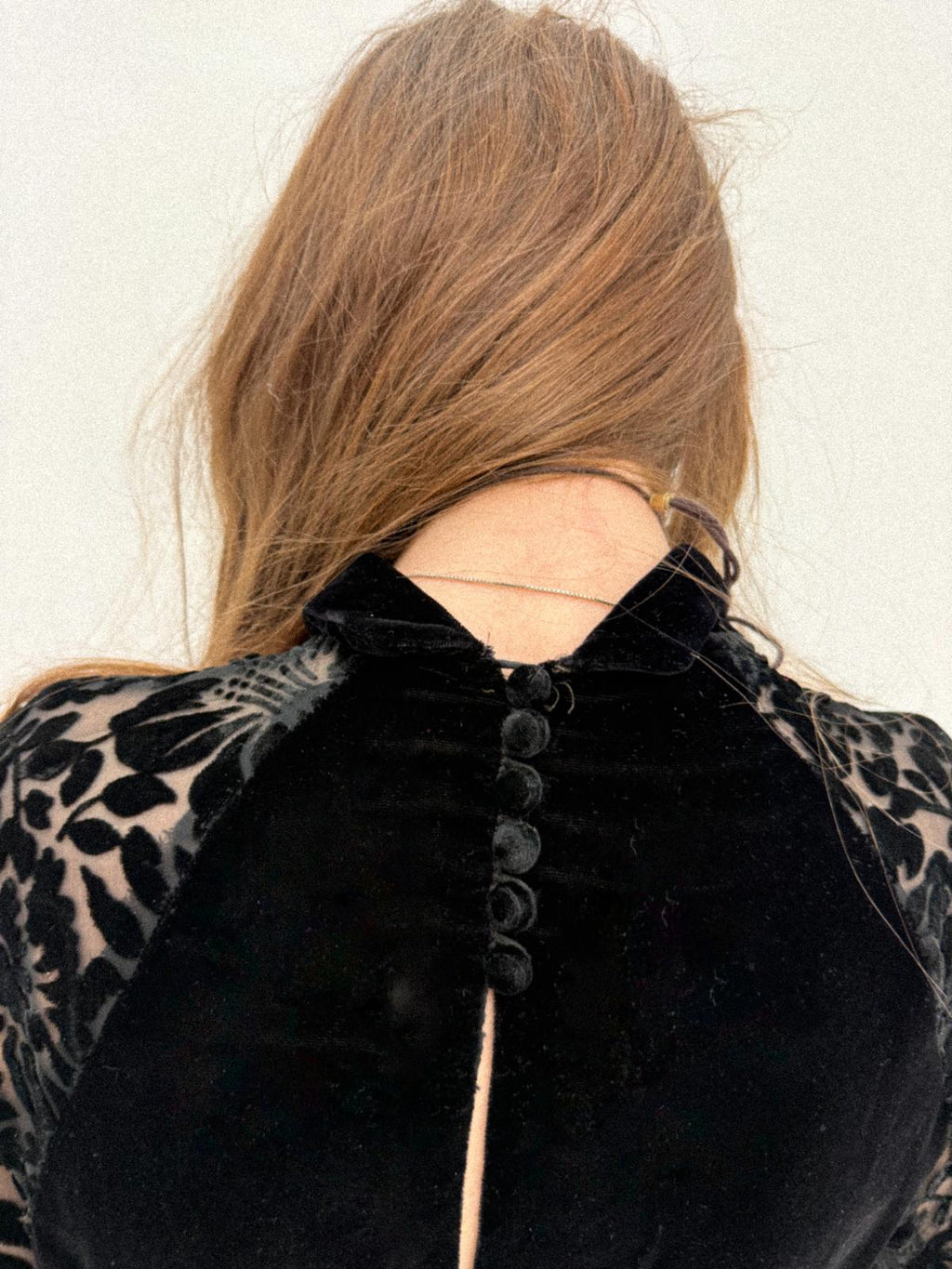 1930s Black Silk Velvet Bias-Cut Gown with Devoré Poet Sleeves